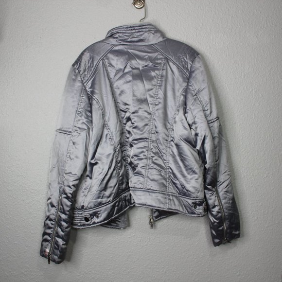 Zella Shiny Grey Zip Up Puffer Bomber Jacket sz XL - Picture 3 of 7